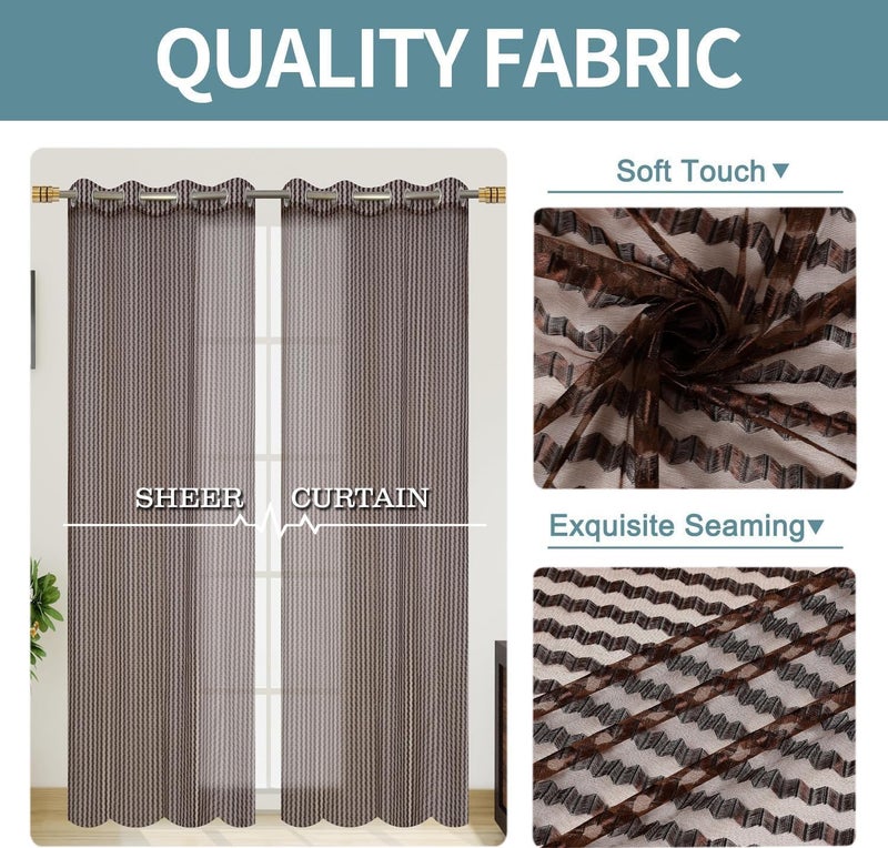 FRESH FROM LOOM ستائر شفافة من النسيج بطول 6 أقدام للباب ستائر شبكية شفافة شاشات متميزة ستائر لغرفة المعيشة وغرفة النوم تصفية الضوء ستائر غير معتمة قهوة 2 قطعة 6 أقدام - Image 3