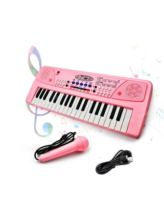 VikriDA Kids Keyboard Piano, 37 Keys Piano Keyboard with Power Option (37 Keys and 8 Tones, 8 Rhythms 4 Percussion) Pink - Image 1