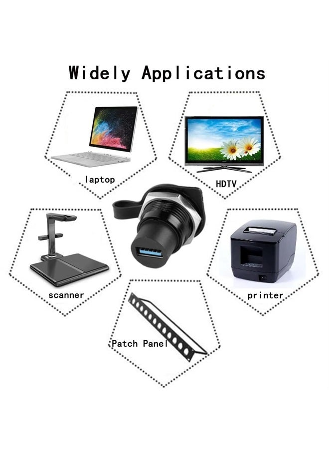 5PCS USB3.0 Panel Mount Connector,USB Pass Through Cable Coupler Female to Female Extension Adapter with Waterproof/Dust Cap  (USB3.0)