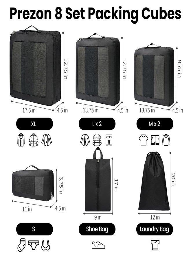 Prezon 8 Set/6 Set/4 Set Compression Packing Cubes for Travel, Lightweight Vacation Travel Essentials, Accessories for Suitcase Organizer Bags Set, Durable Luggage Organizer （8-Square-Black） - Image 3