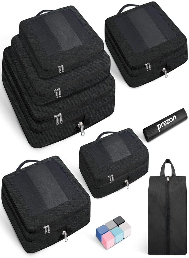 Prezon 8 Set/6 Set/4 Set Compression Packing Cubes for Travel, Lightweight Vacation Travel Essentials, Accessories for Suitcase Organizer Bags Set, Durable Luggage Organizer （8-Square-Black） - Image 1