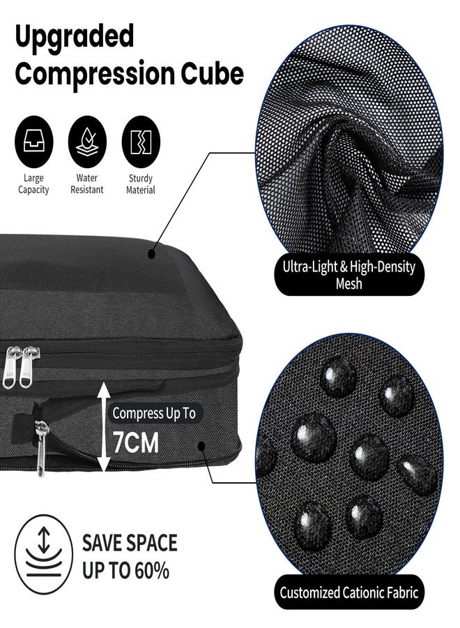 Prezon 8 Set/6 Set/4 Set Compression Packing Cubes for Travel, Lightweight Vacation Travel Essentials, Accessories for Suitcase Organizer Bags Set, Durable Luggage Organizer （8-Square-Black） - Image 2