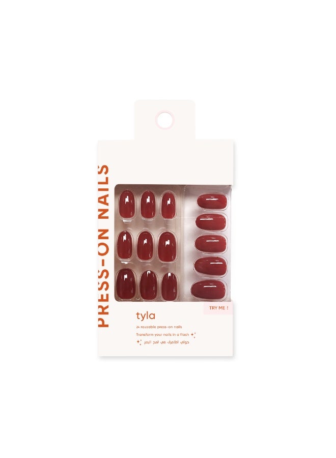 tyla Press On Nails Oval Ruby # 04 - Image 1