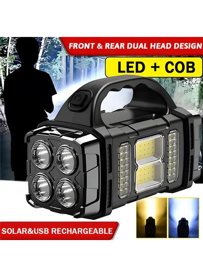 Solar Rechargeable Handheld Lamp Dual Head LED COB Flashlight 4 Modes Portable Tent Light - Image 3