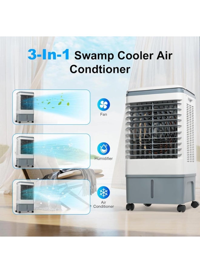 TDOO Portable Evaporative Air Cooler, 30L Big Water Tank Quiet Air Conditioner, Remote Control, 4 Ice Packs, 3 Wind Speeds, Humidifier Function Indoor Cooling Fan for Home Bedroom Office Large Space - Image 2