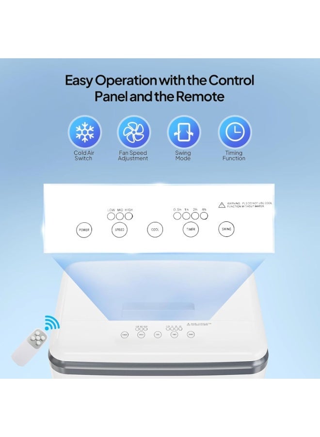 TDOO Portable Evaporative Air Cooler, 30L Big Water Tank Quiet Air Conditioner, Remote Control, 4 Ice Packs, 3 Wind Speeds, Humidifier Function Indoor Cooling Fan for Home Bedroom Office Large Space - Image 5