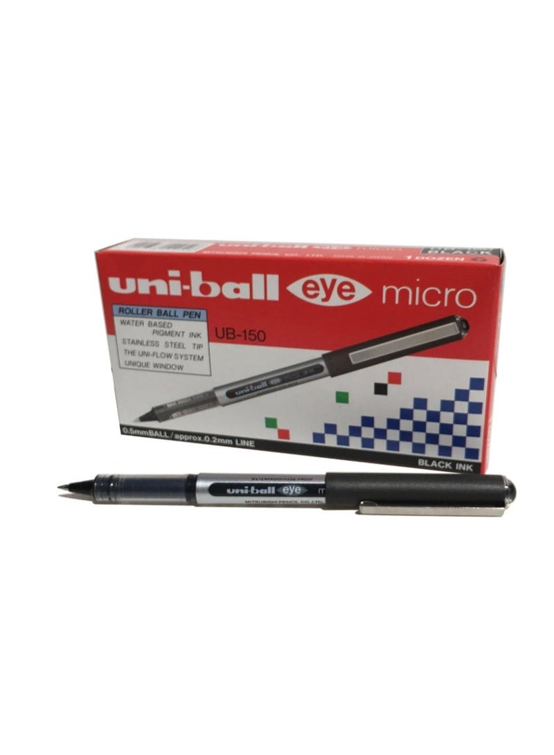 يوني بول قلم حبر دوار ميتسوبيشي يوني بول آي مايكرو - أسود، عبوة من 12 قلم - Image 1