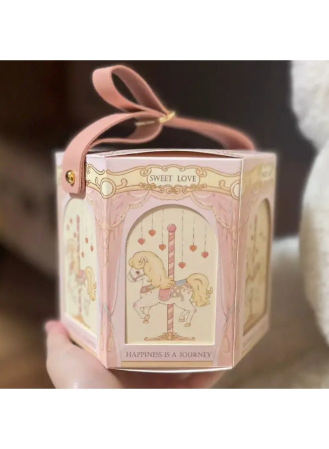 Circus-themed paper gift boxes with handles, multi-purpose chocolate and candy containers for children's birthday parties-Pink - Image 1