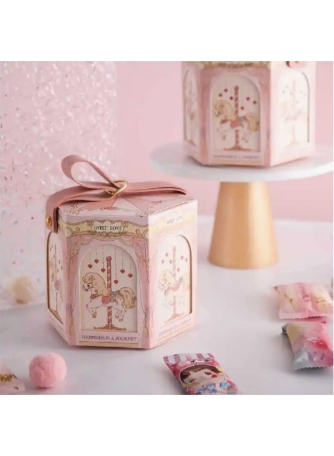 Circus-themed paper gift boxes with handles, multi-purpose chocolate and candy containers for children's birthday parties-Pink - Image 2