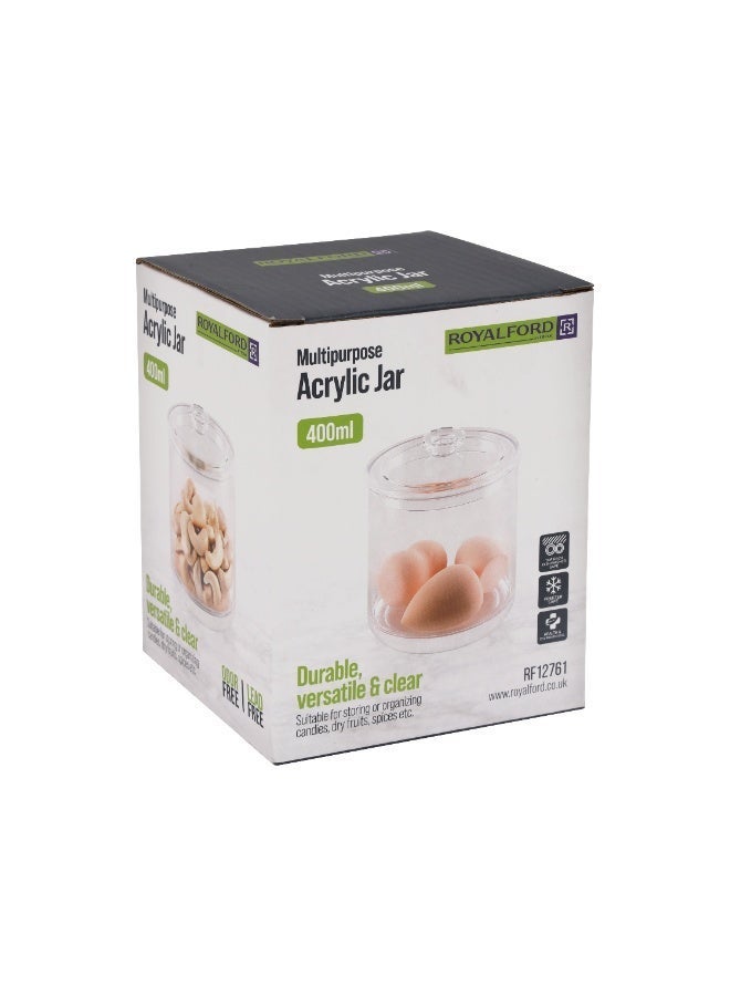 Royalford 400 ml Multipurpose Acrylic Jar- RF12761/ Elegant and Sleek, Durable and Long-Lasting Construction/ Storage Box with Clear Lid and Body, Ideal for Candies, Dry Fruits, Spices, Dcor, etc./ Easy to Use, Dishwasher Safe clear - Image 4