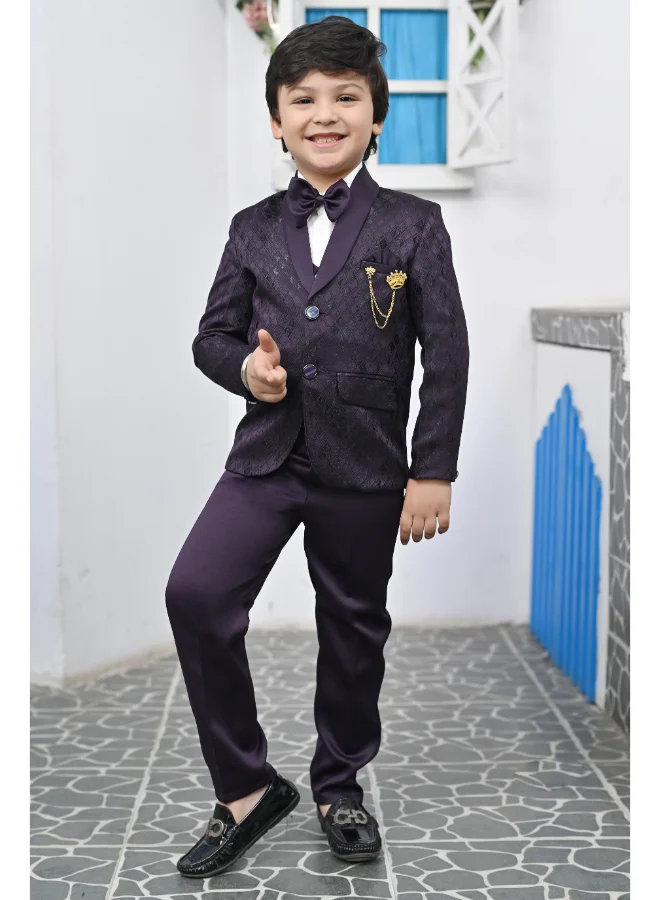 BT DEZINES Purple Boys 5-Piece Satin Suit Set