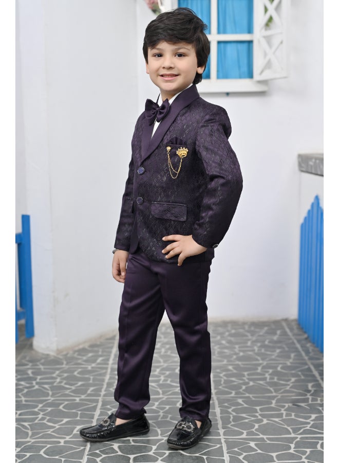 BT DEZINES بدلة ساتان للأولاد من  قطع باللون البنفسجي - Image 3