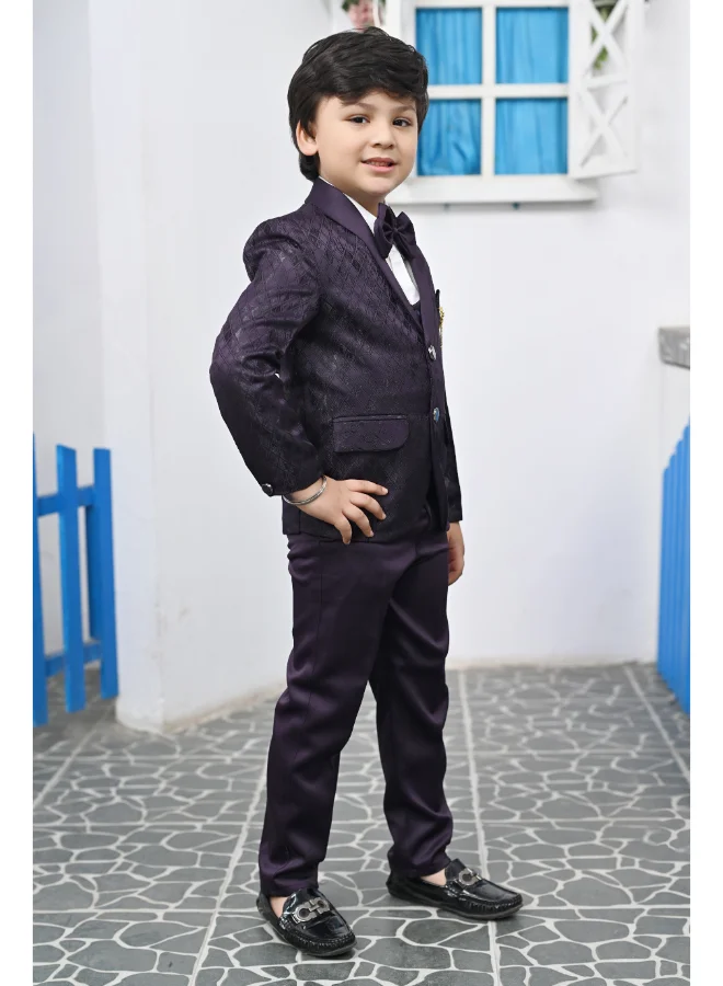BT DEZINES Purple Boys 5-Piece Satin Suit Set