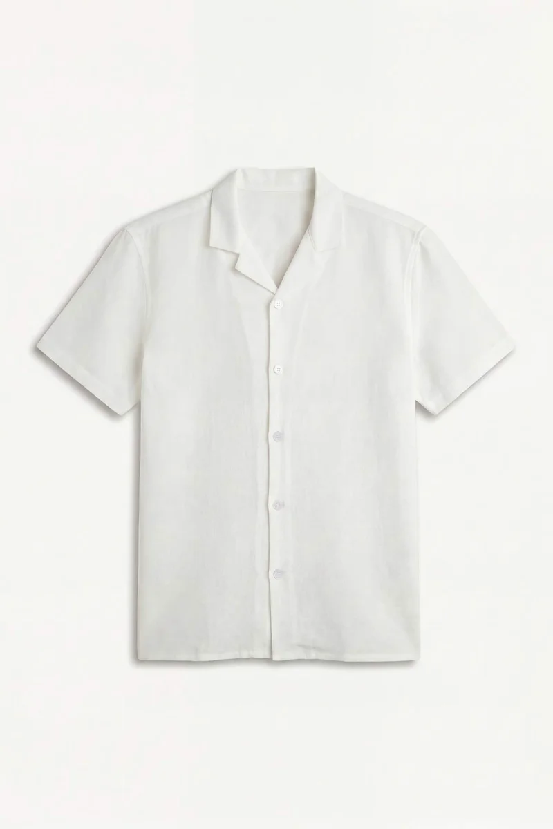 DeFacto Modern Fit Resort Neck Linen Blended Short Sleeve Shirt