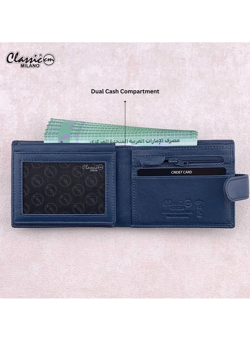 Classic Milano Classic Milano Men’s Wallet – Slim Bifold Leather Wallet for Men with RFID Blocking, Multiple Card Slots & Middle Zip – Stylish Mens Purse Wallets Gift for Husband, Father