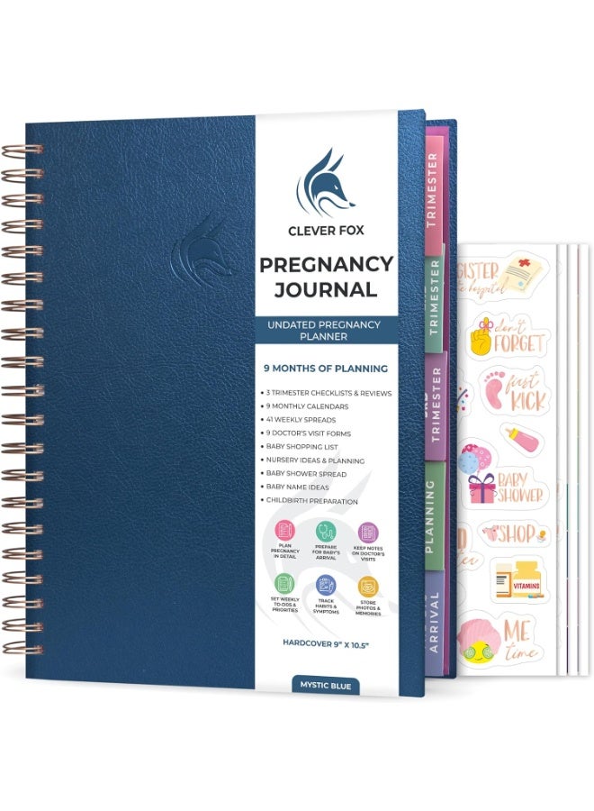 Clever Fox Clever Fox Pregnancy Journal & Memory Book - Pregnancy Planner & Notebook for Expecting Moms – Baby Keepsake, First Time Moms Gift (Mystic Blue, 9" x 10.5") - Image 1