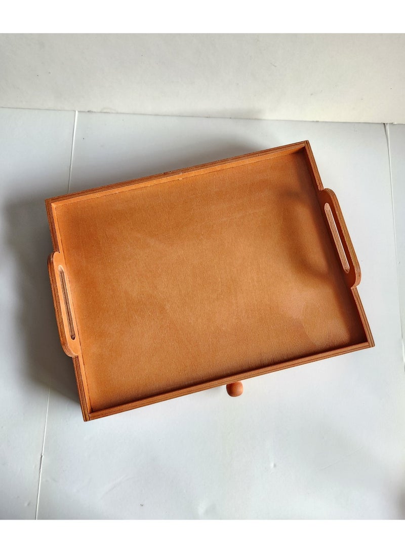 صينية تقديم خشبية مع درج من اتش إس هوم – منظم متعدد الاستخدامات لركن القهوة والشاي ولتنظيم التوابل والوجبات الخفيفة ومستلزمات المنزل على سطح المطبخ - Image 2