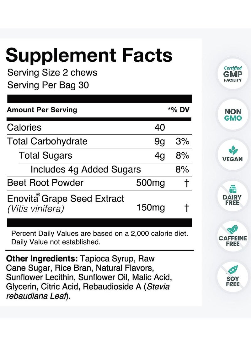 Humann - Grape Seed Extract and Non GMO Beet Energy Chews Pomegranate Berry Flavor 60 Count - Image 1