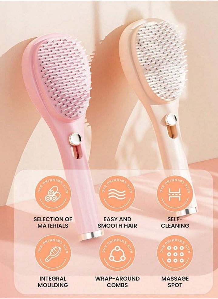 URbantin Telescopic Self Cleaning hair Brush, One-Click Cleaning hair Comb and Brush, Massage Comb, Scalp Cleansing, hair Combs for Women and Men, Portable Telescopic Massage Comb (Pink)  - Image 4