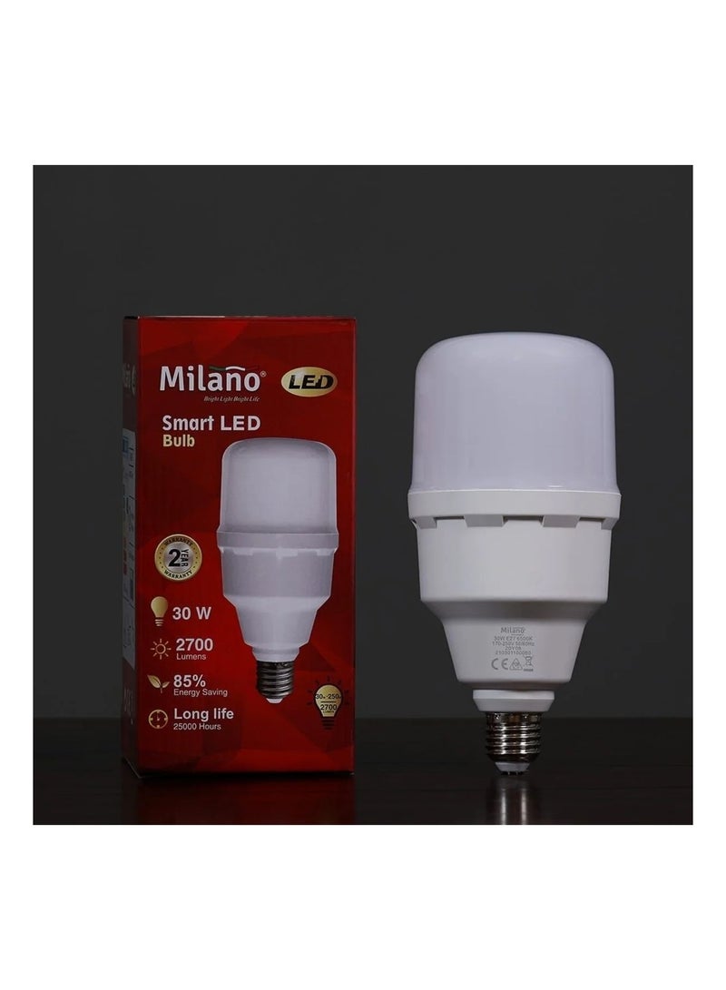 ميلانو لمبة ميلانو LED الذكية 30 وات E27، ضوء نهاري 6500 كلفن، 2700 لومن، توفير الطاقة بنسبة 85%، عمر طويل 25000 ساعة - Image 1