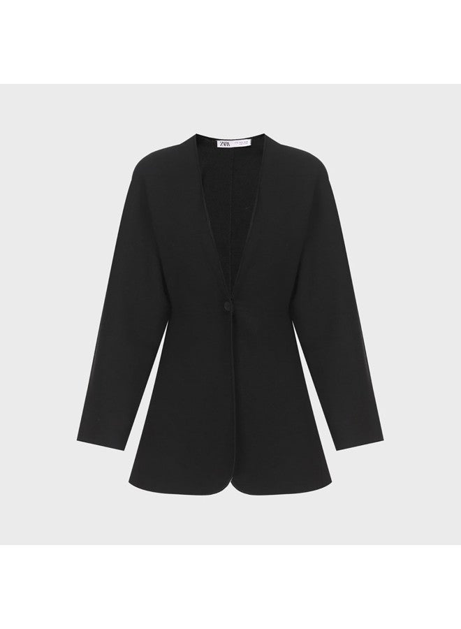 Zara women's High-end Structured V-neck Long Sleeve Cardigan Sweater - Image 2