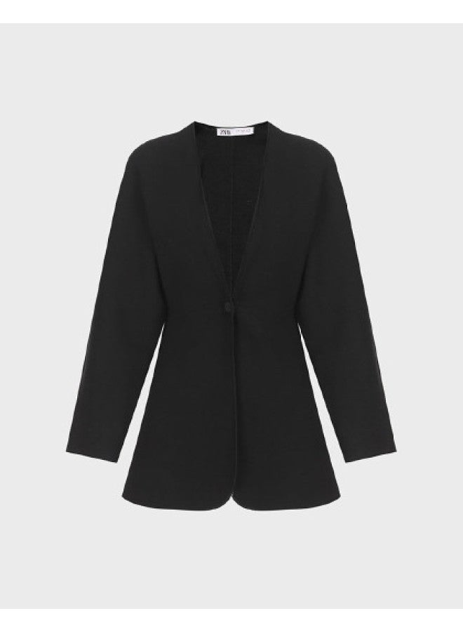 Zara women's High-end Structured V-neck Long Sleeve Cardigan Sweater - Image 1
