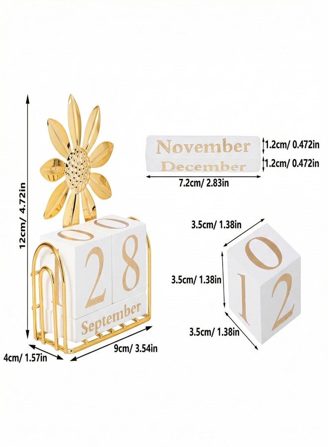 SUPVOX Wooden Perpetual Calendar Blocks for Desk, Office, Home Decor, Adjustable Wood Month Date Display Blocks, Sunflower Design, 4.72 X 3.54 X 1.57 Inches - Image 5