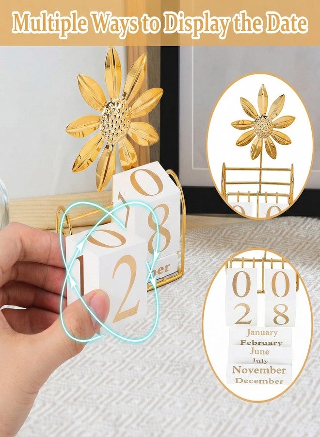SUPVOX Wooden Perpetual Calendar Blocks for Desk, Office, Home Decor, Adjustable Wood Month Date Display Blocks, Sunflower Design, 4.72 X 3.54 X 1.57 Inches - Image 4