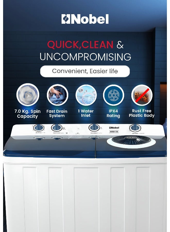 Nobel 15Kg Top Load Washing Machine, Advanced ABS Control, Ocean Blue Cover, 4-Star Efficiency 15 kg 660 W NWM1700 Grey - Image 4