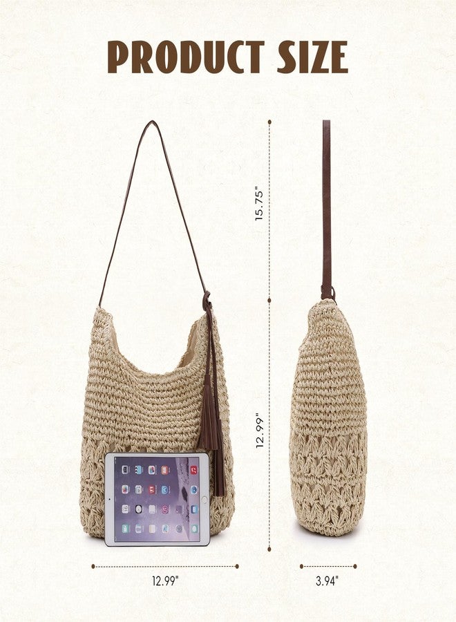 KUANG! Women Straw Woven Tote Bag Summer Beach Shoulder Bag Handmade Crochet Hobo Purse for Vacation Holiday - Image 4