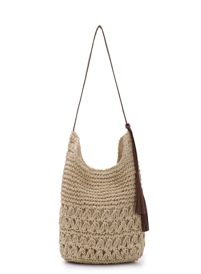 KUANG! Women Straw Woven Tote Bag Summer Beach Shoulder Bag Handmade Crochet Hobo Purse for Vacation Holiday - Image 1