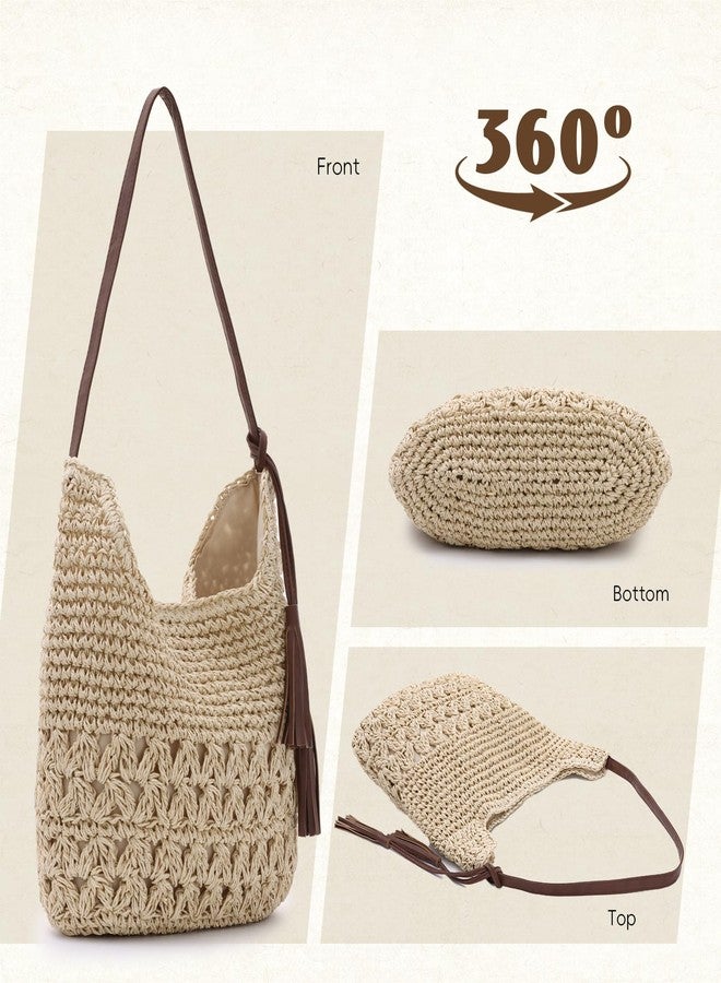KUANG! Women Straw Woven Tote Bag Summer Beach Shoulder Bag Handmade Crochet Hobo Purse for Vacation Holiday - Image 3