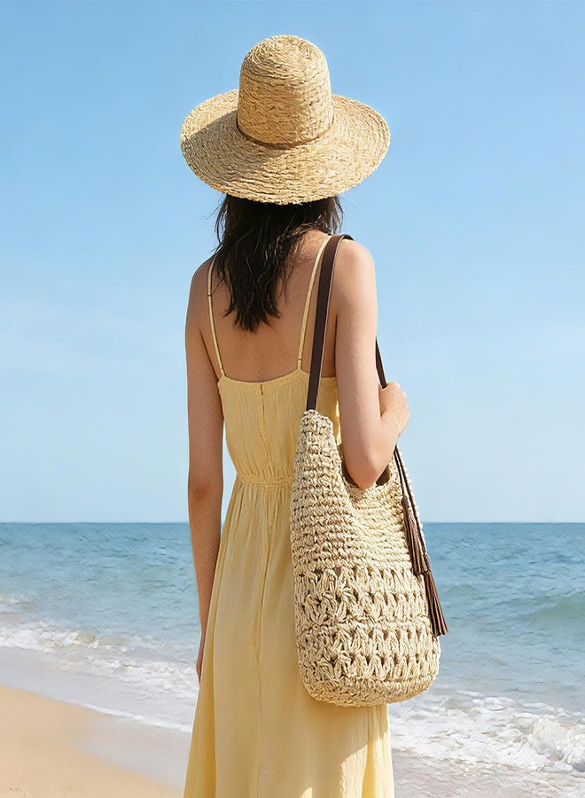 KUANG! Women Straw Woven Tote Bag Summer Beach Shoulder Bag Handmade Crochet Hobo Purse for Vacation Holiday - Image 2