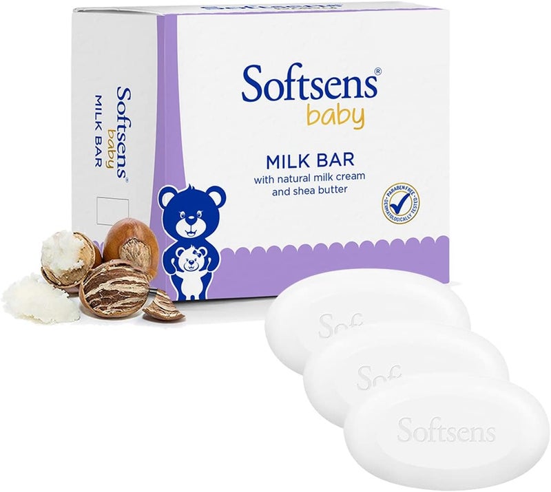 Softsens Baby Milk Bar Soap with Natural Milk Cream & Shea Butter - 3 Pack (100g each) - Image 1