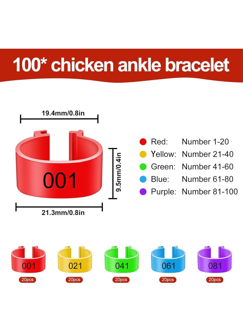 سونسر عصابات أرجل الدواجن، 16 مم، 100 قطعة، حلقات تعريف مرقمة، 5 ألوان، للدجاج والبط والأوز - Image 2