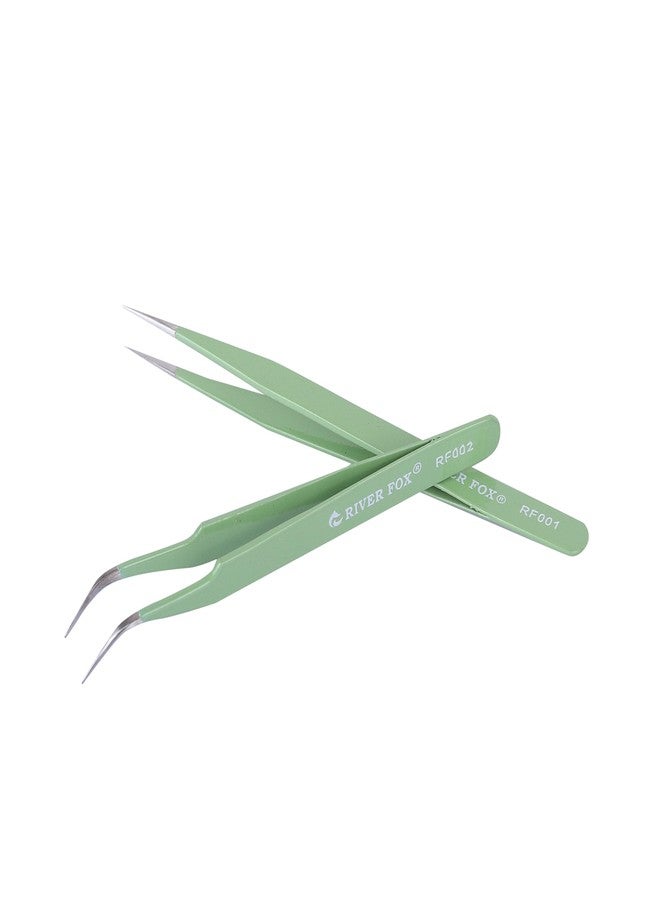 RIVER FOX® ESD Safe Anti-Static Tweezers Non-Magnetic Tweezer(Green, Pack of 2, Straight & Curved Pointed used for personal grooming, beauty routines - Image 2