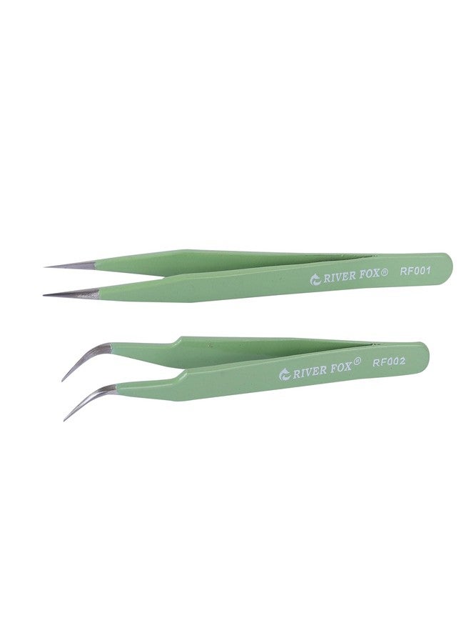 RIVER FOX® ESD Safe Anti-Static Tweezers Non-Magnetic Tweezer(Green, Pack of 2, Straight & Curved Pointed used for personal grooming, beauty routines - Image 4