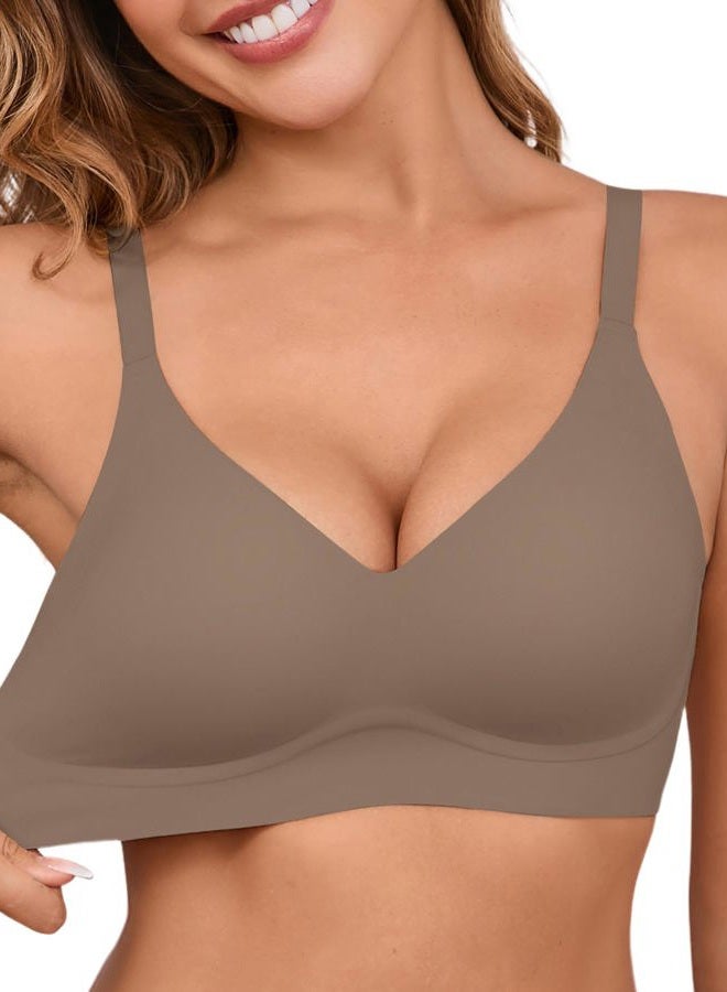 DEANGELMON Seamless Bras for Women No Underwire Comfortable Push Up Bra V Neck Wireless Bralette Full Coverage Wire Free, Grey, L - Image 1