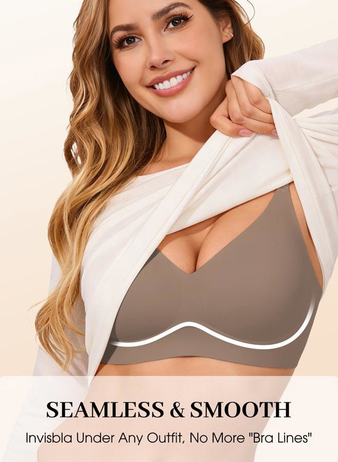 DEANGELMON Seamless Bras for Women No Underwire Comfortable Push Up Bra V Neck Wireless Bralette Full Coverage Wire Free, Grey, L - Image 2