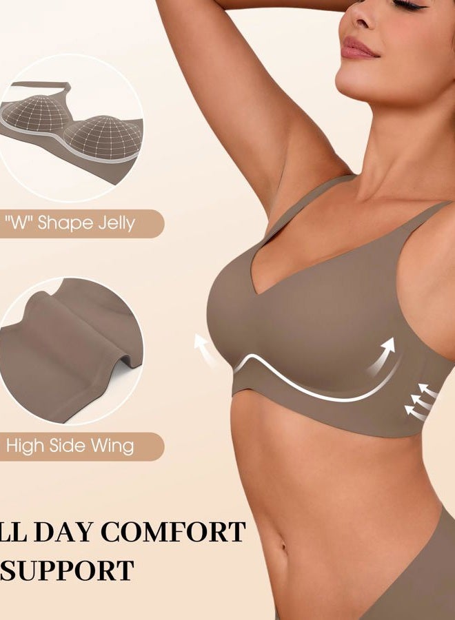 DEANGELMON Seamless Bras for Women No Underwire Comfortable Push Up Bra V Neck Wireless Bralette Full Coverage Wire Free, Grey, L - Image 4