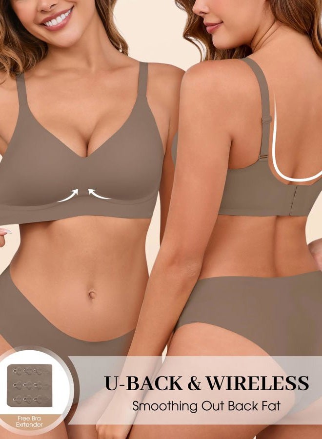DEANGELMON Seamless Bras for Women No Underwire Comfortable Push Up Bra V Neck Wireless Bralette Full Coverage Wire Free, Grey, L - Image 3