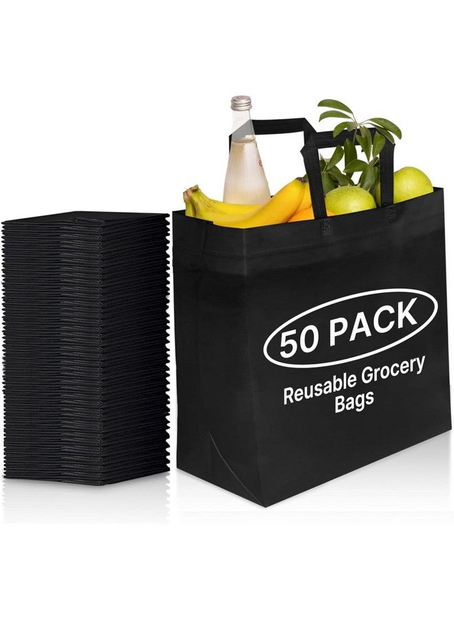 Simply Cool 50 Pack Black Reusable Eco-Friendly Large Grocery Shopping Bags 14.5"x14"x6.6" Durable Recyclable Washable Foldable Portable Tote Bags Bulk - Image 1