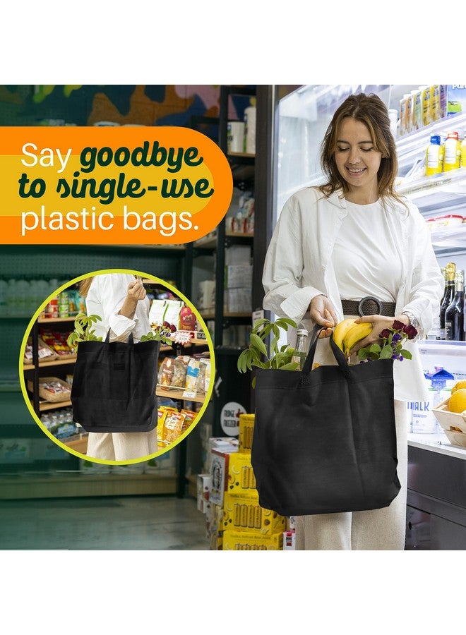 Simply Cool 50 Pack Black Reusable Eco-Friendly Large Grocery Shopping Bags 14.5"x14"x6.6" Durable Recyclable Washable Foldable Portable Tote Bags Bulk - Image 2
