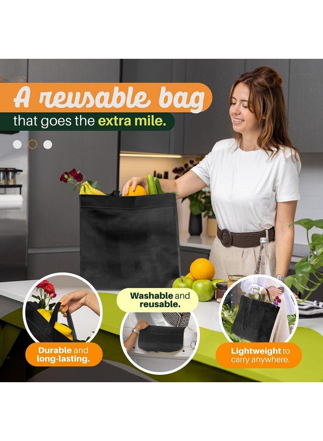 Simply Cool 50 Pack Black Reusable Eco-Friendly Large Grocery Shopping Bags 14.5"x14"x6.6" Durable Recyclable Washable Foldable Portable Tote Bags Bulk - Image 3