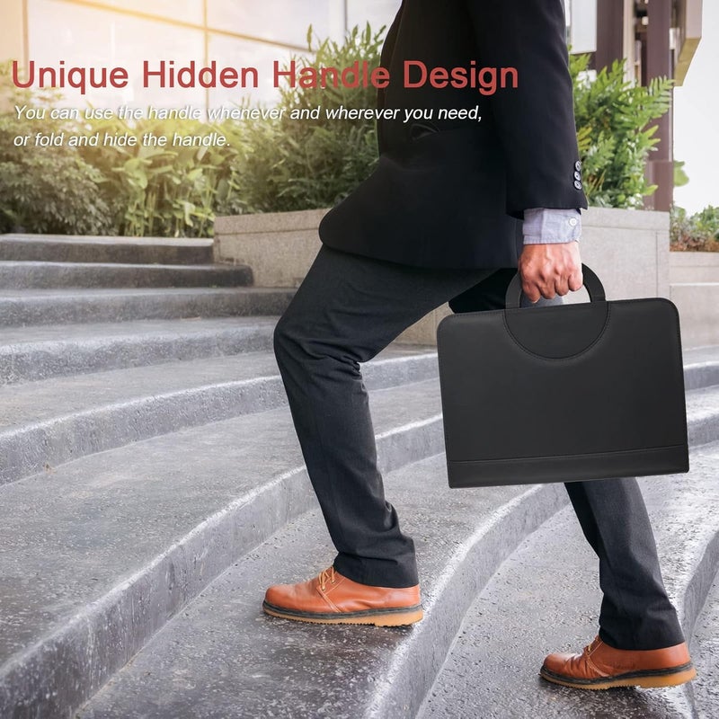Excefore Portfolio Binder Organizer With Handle, 13.4 * 10 * 1.6 Inch Zippered Padfolio, Writing Pad Notepad Legal Size Detachable Business Folder Resume Interview Gift For Men Women - Image 3