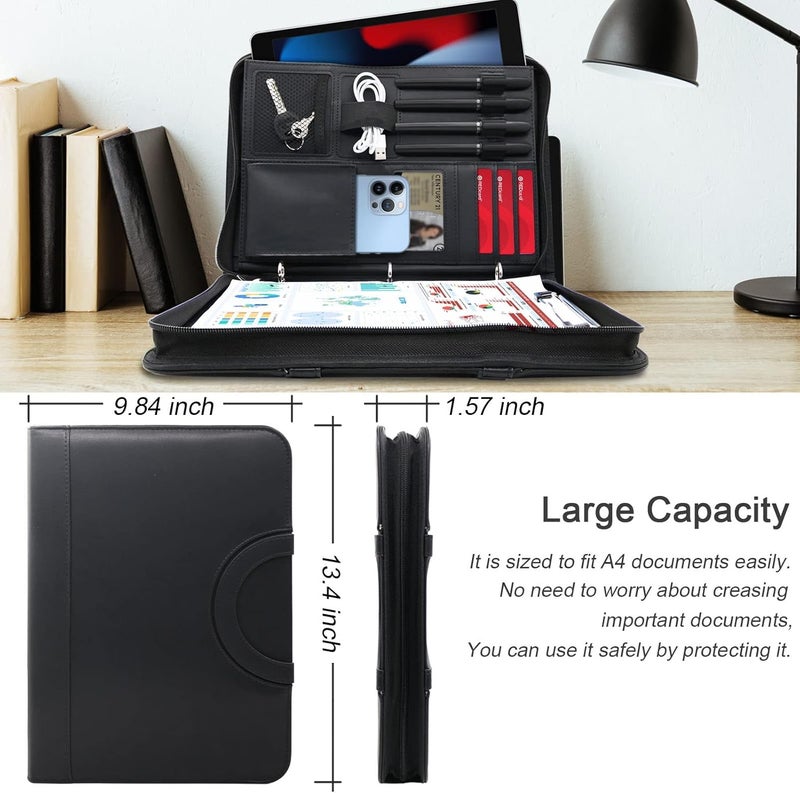 Excefore Portfolio Binder Organizer With Handle, 13.4 * 10 * 1.6 Inch Zippered Padfolio, Writing Pad Notepad Legal Size Detachable Business Folder Resume Interview Gift For Men Women - Image 4