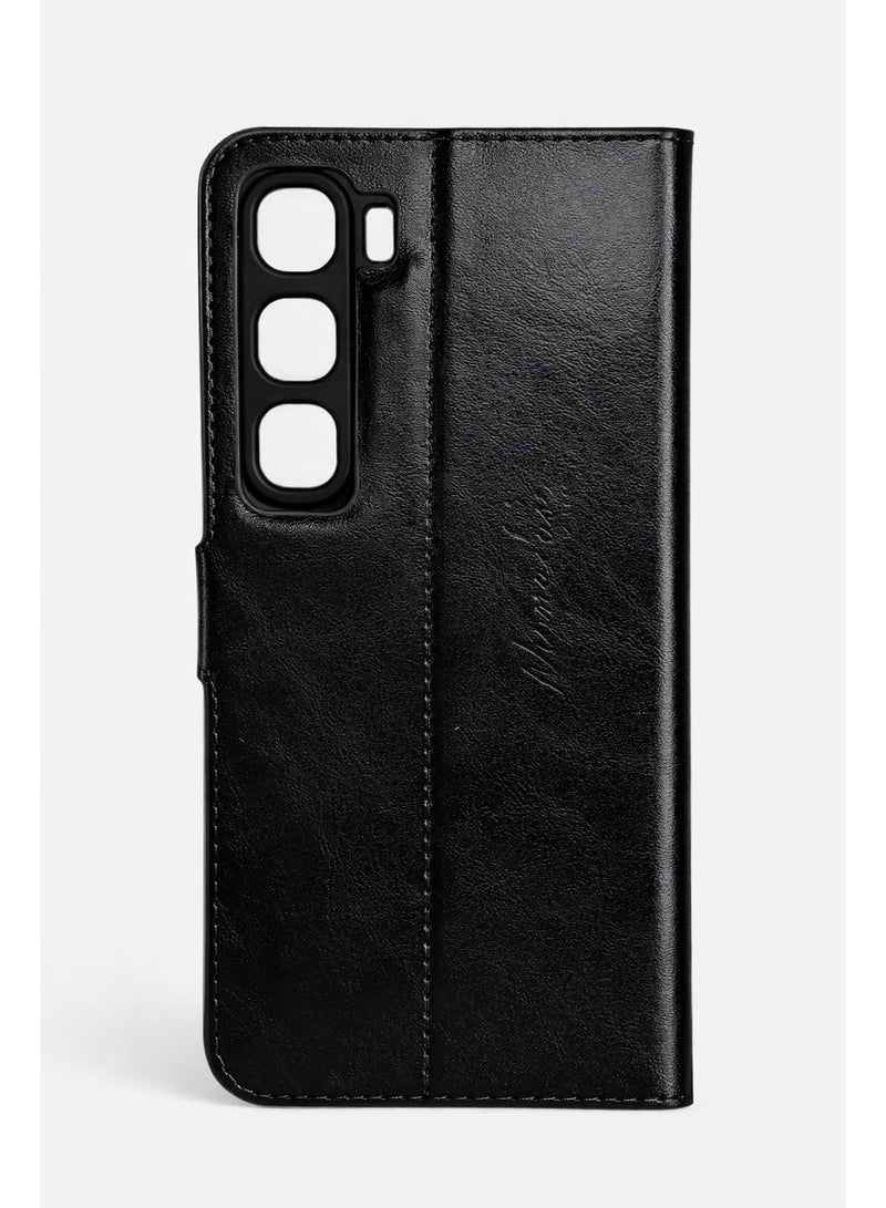 Elegant Leather Front & Back Case for Infinix Hot 60i – Full Protection Against Daily Shocks and Scratches – Luxury Black Color - Image 4