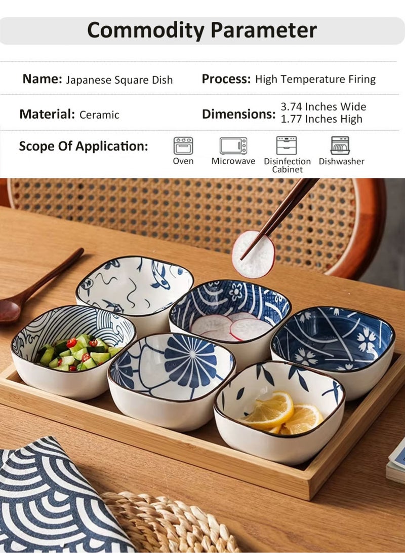 EzzySo 6 Pieces Dessert Plates Ceramic Dipping Bowls Vintage Japanese Ceramic Sauce Dish Set Party Serving Appetizer Platter Candy Bowl Chip Bowls Dining Utensils - Image 5