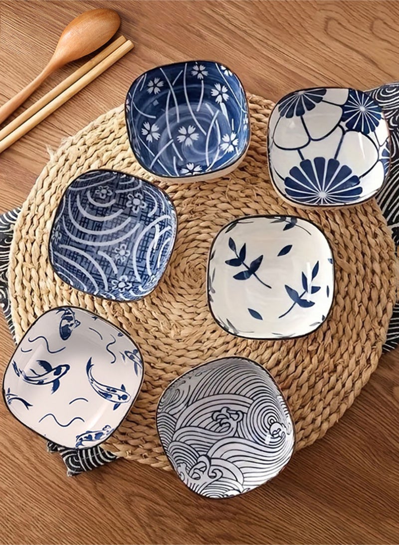 EzzySo 6 Pieces Dessert Plates Ceramic Dipping Bowls Vintage Japanese Ceramic Sauce Dish Set Party Serving Appetizer Platter Candy Bowl Chip Bowls Dining Utensils - Image 1