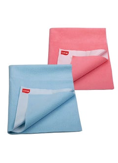 Luvlap Instadry Anti-Piling Fleece Extra Absorbent Quick Dry Sheet For Baby, Baby Bed Protector, Waterproof Baby Sheet, Small Size 50X70Cm, Pack Of 2, Sky Blue & Salmon Rose  - Image 1